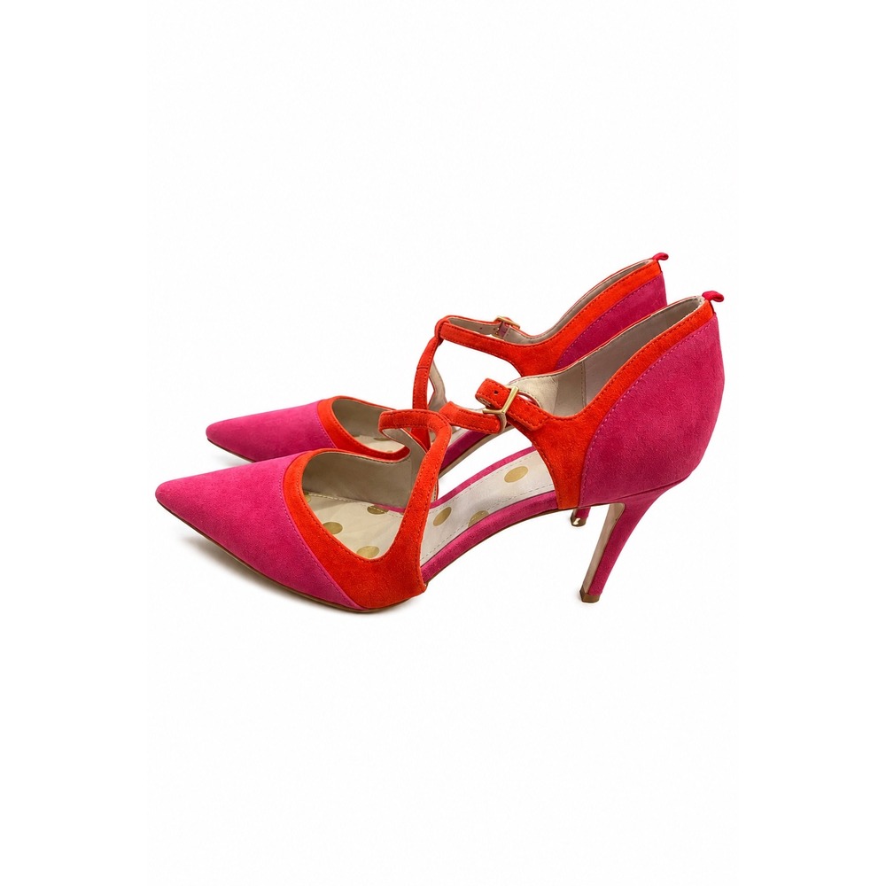 Boden Pink Orange Suede T-Strap Pointed Toe Pumps Colorblock Heels Size 41 US 10